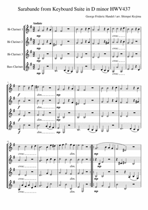 Handel : Sarabande from Keyboard Suite in D minor HWV437 (for clarinet quartet)