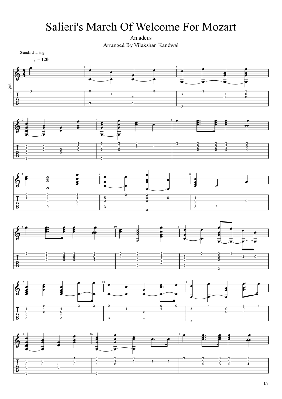Salieri's March Of Welcome For Mozart Acoustic Guitar scores gallery preview page 1