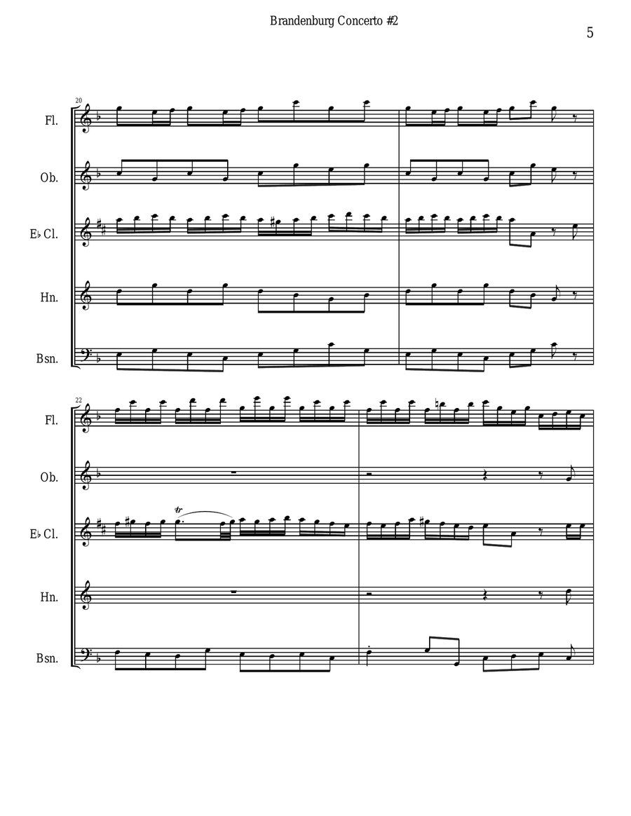Bach Brandenburg Concerto #2 - 1st Movement for Woodwind Quintet Woodwind Quintet scores gallery preview page 5
