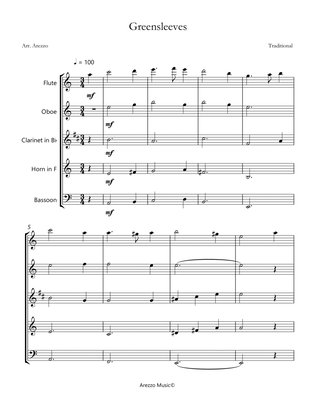 greensleeves woodwind quintet sheet music