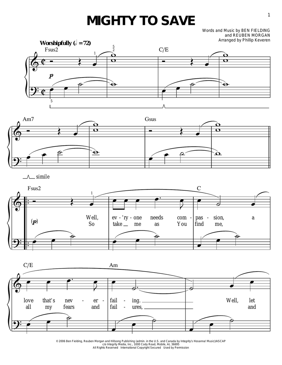 Mighty To Save (arr. Phillip Keveren) Easy Piano scores gallery preview page 1