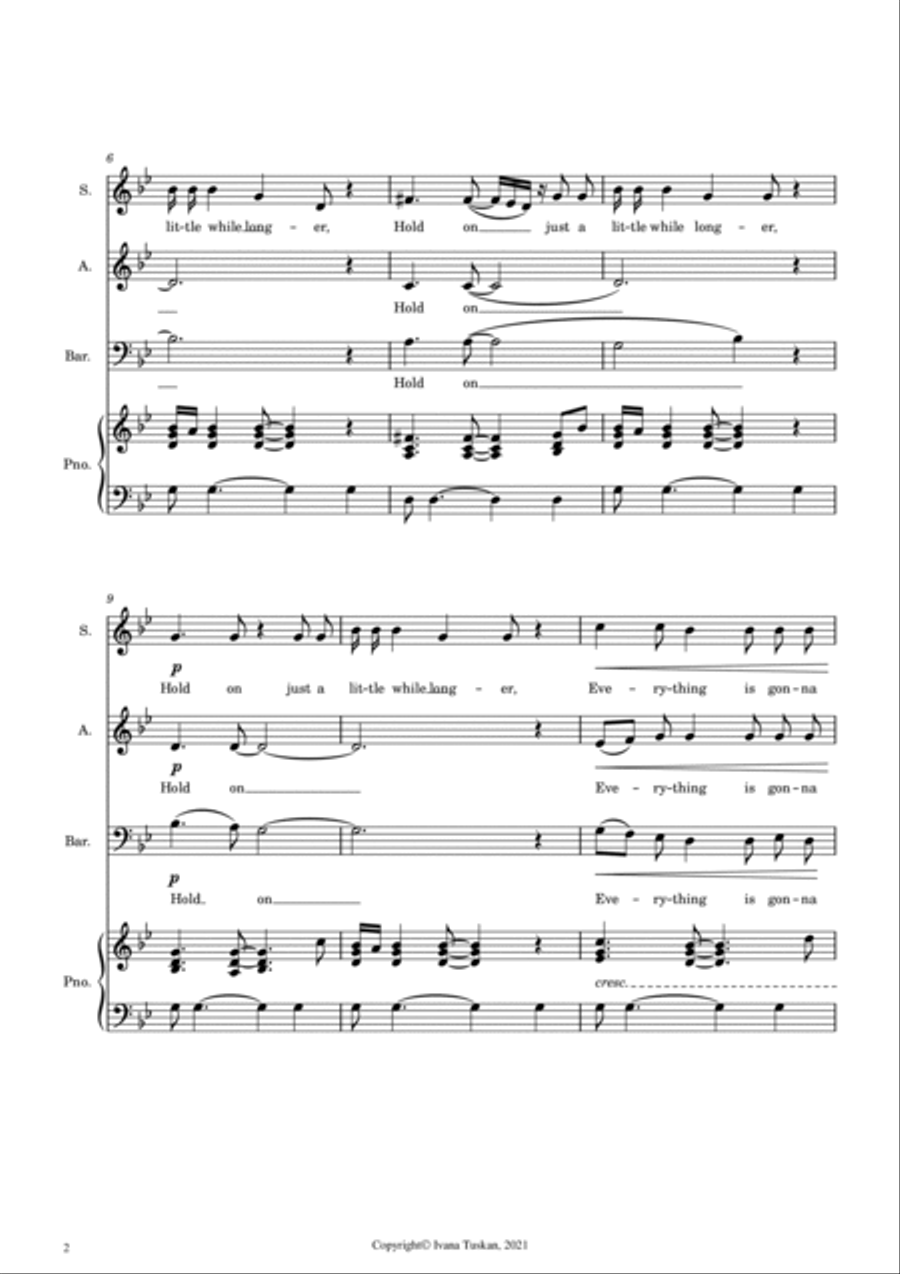 Hold On (Just a Little While Longer) for SAB and piano 3-Part scores gallery preview page 2