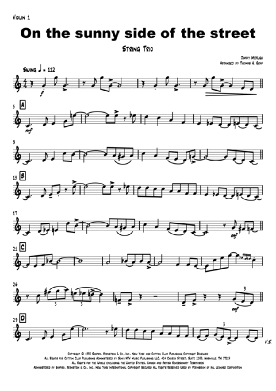 On The Sunny Side Of The Street String Trio scores gallery preview page 5
