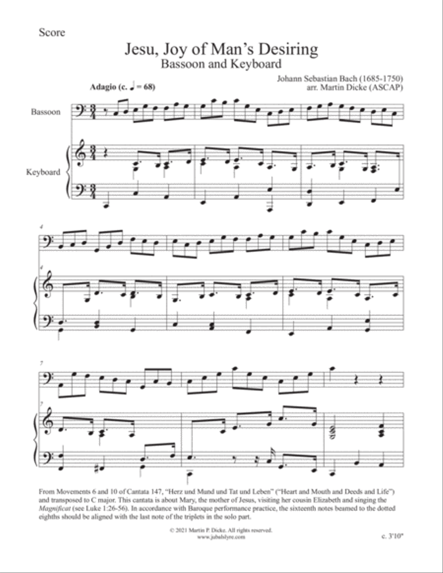Jesu, Joy of Man's Desiring (Bassoon and Keyboard) Bassoon Solo scores gallery preview page 2