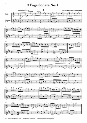 Three Page Sonata No. 1 (Flute and Clarinet in B flat)