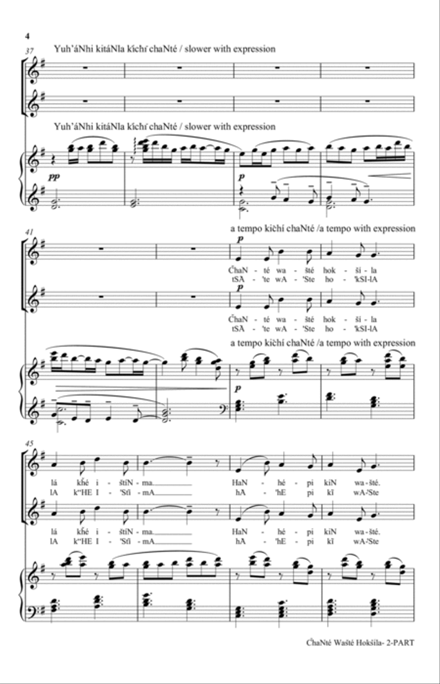 Chante Waste Hoksila (My Kind-Hearted Boy) (arr. Linthicum-Blackhorse) 2-Part scores gallery preview page 4