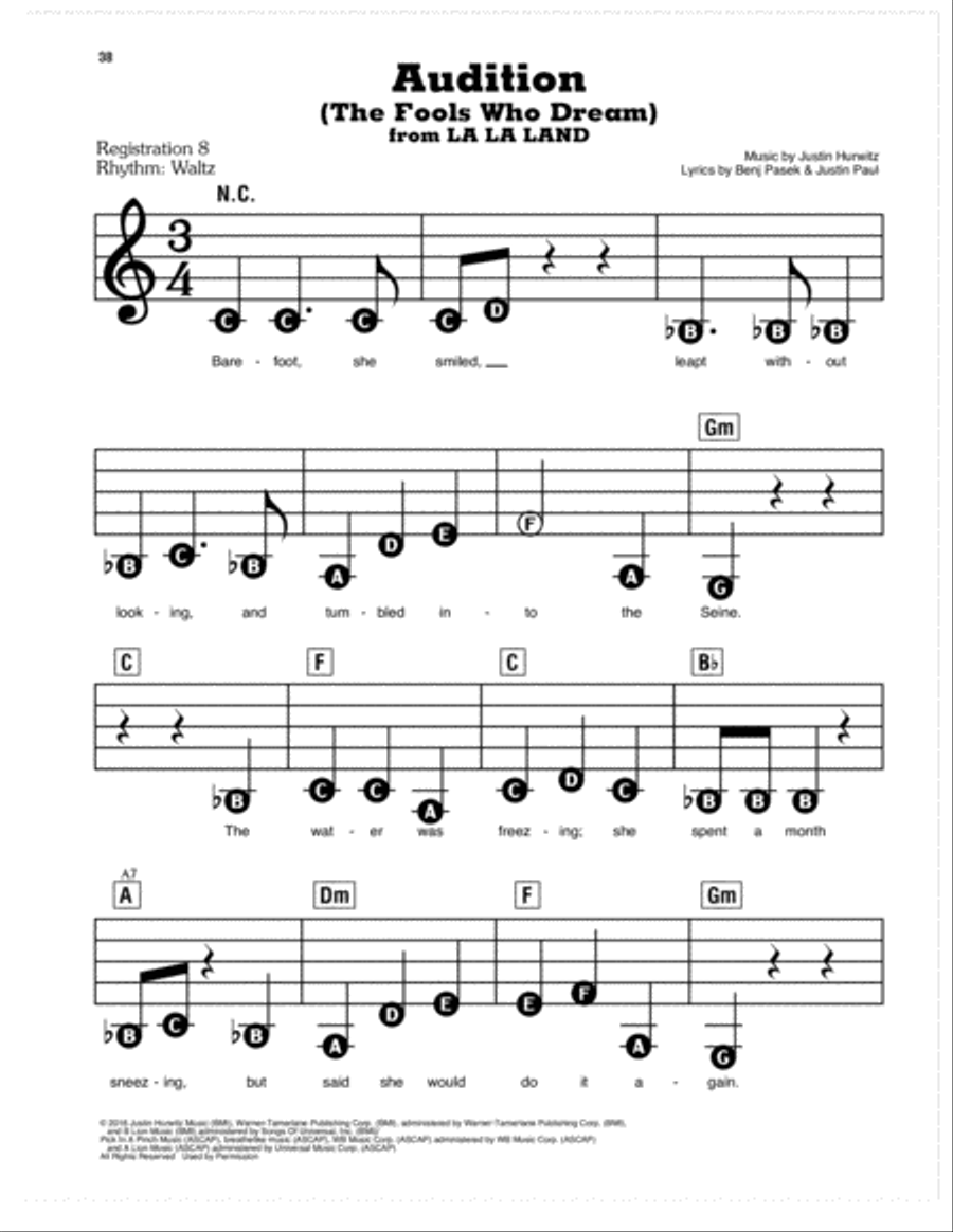 Audition (The Fools Who Dream) (from La La Land) Electronic Keyboard scores gallery preview page 1