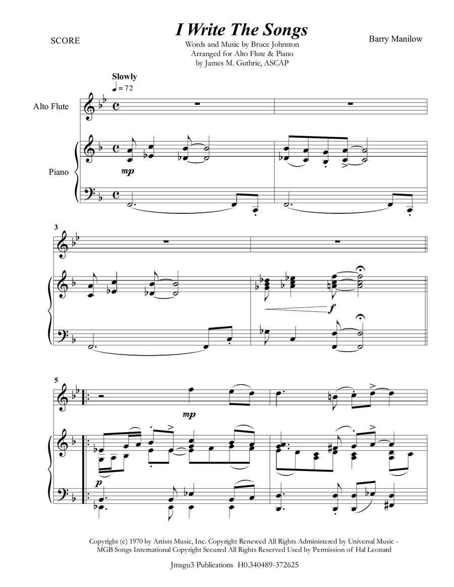 I Write The Songs Flute Solo scores gallery preview page 1