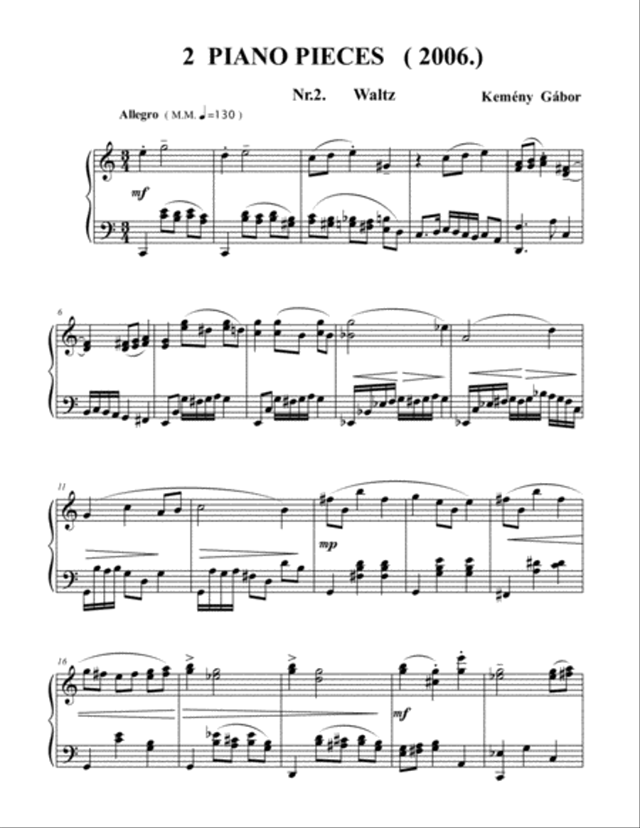 My Waltz was written for Piano solo in 2006. Piano Solo scores gallery preview page 1