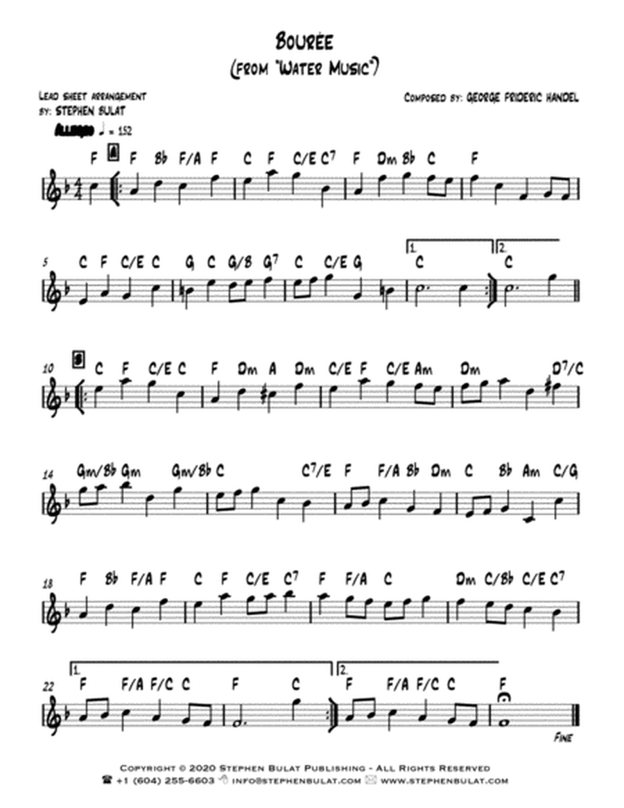 Water Music (Selections) Bandleader Gig Pack - Lead sheets in original keys for C, Bb and Eb instrum