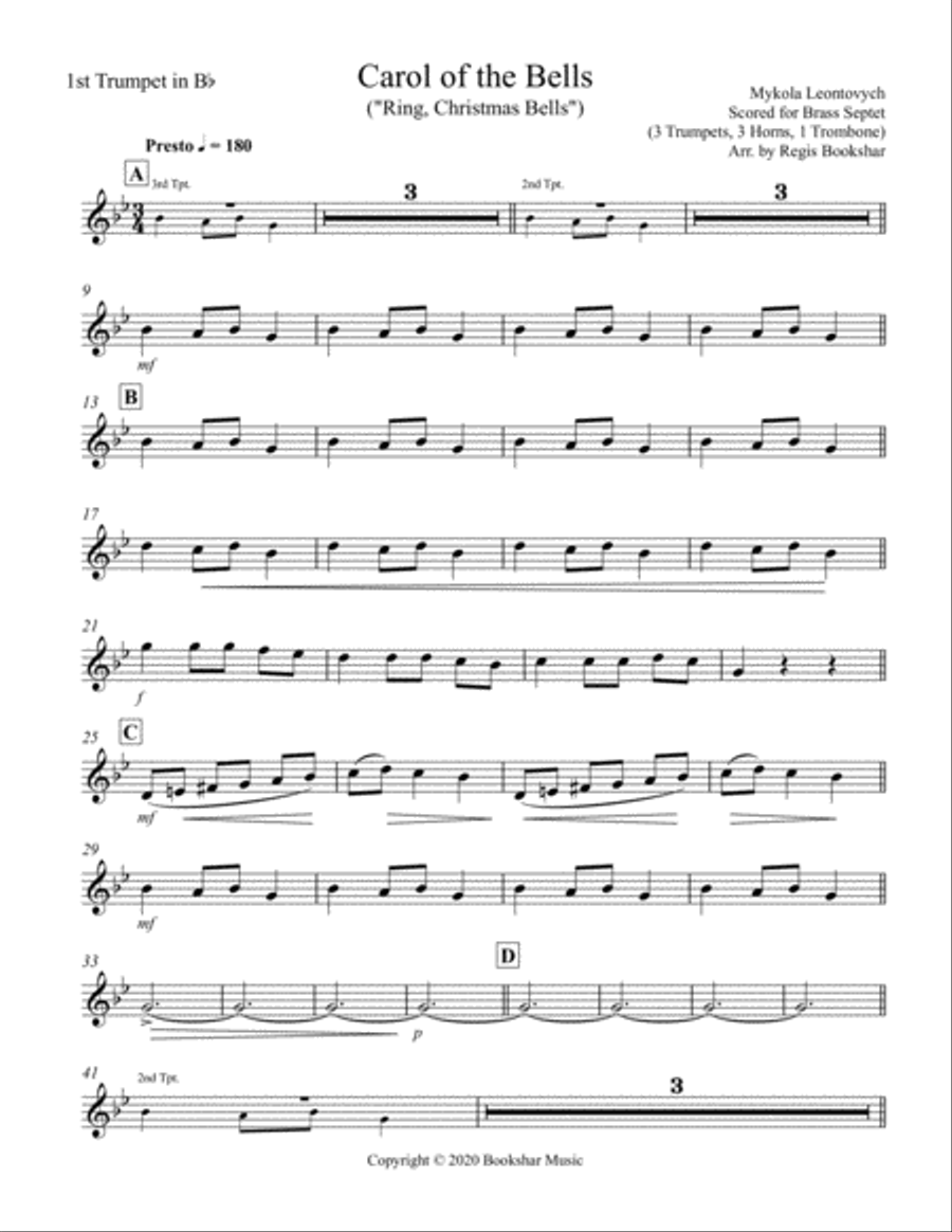 Carol of the Bells (F min) (Brass Septet - 3 Trp, 3 Hrn, 1 Trb) Brass Ensemble scores gallery preview page 6