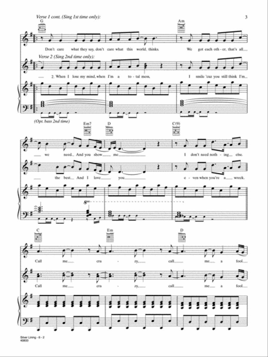 Silver Lining (Crazy 'Bout You) Piano, Vocal, Guitar scores gallery preview page 2