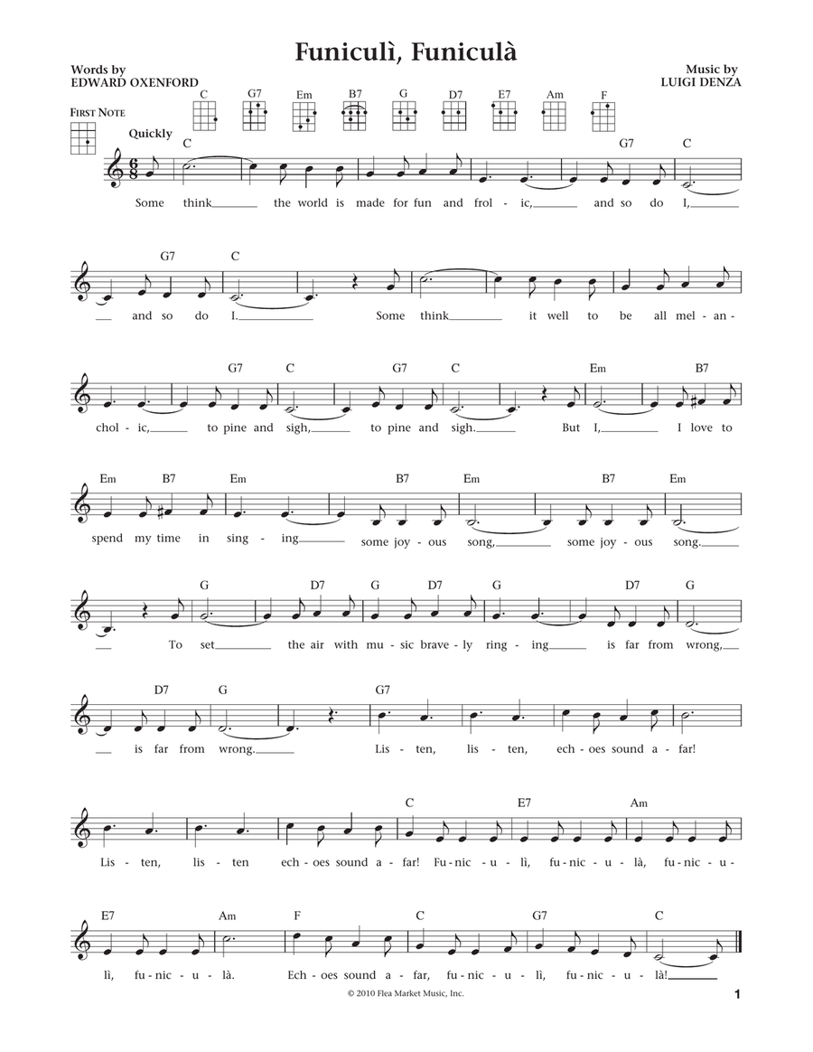 Funiculi, Funicula (from The Daily Ukulele) (arr. Liz and Jim Beloff) Ukulele scores gallery preview page 1