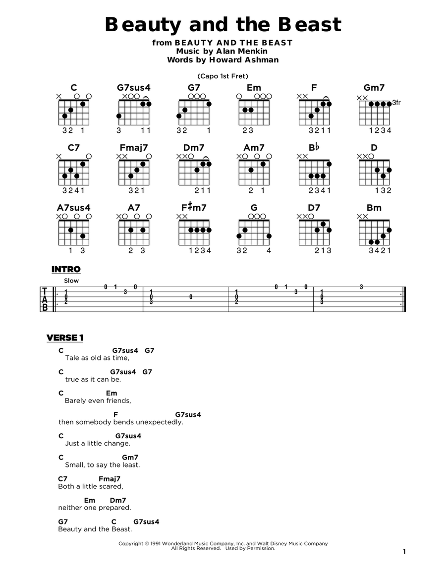 Beauty And The Beast Beauty And The Beast Easy Guitar scores gallery preview page 1