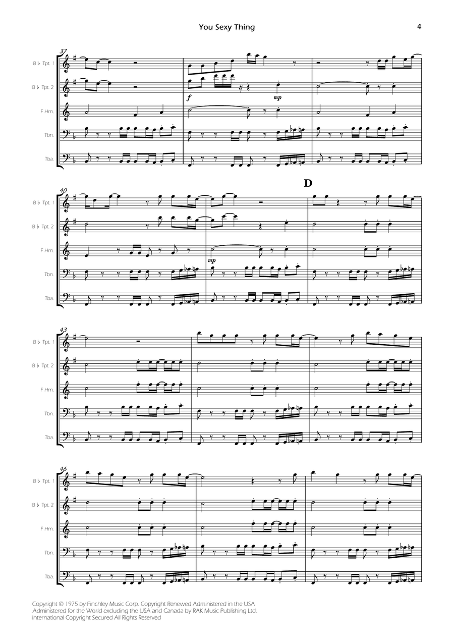 You Sexy Thing You Sexy Thing Brass Quintet scores gallery preview page 6