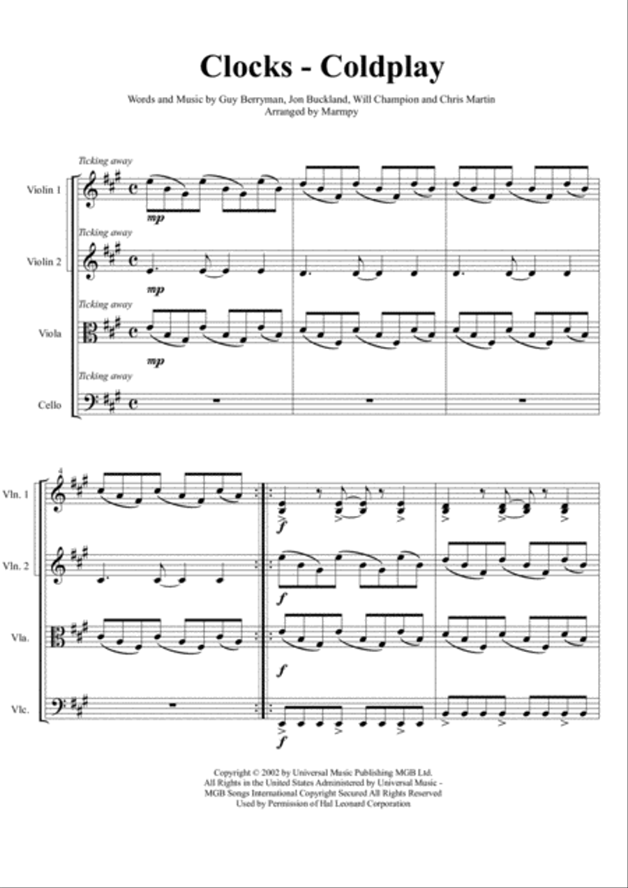 Clocks String Quartet scores gallery preview page 1
