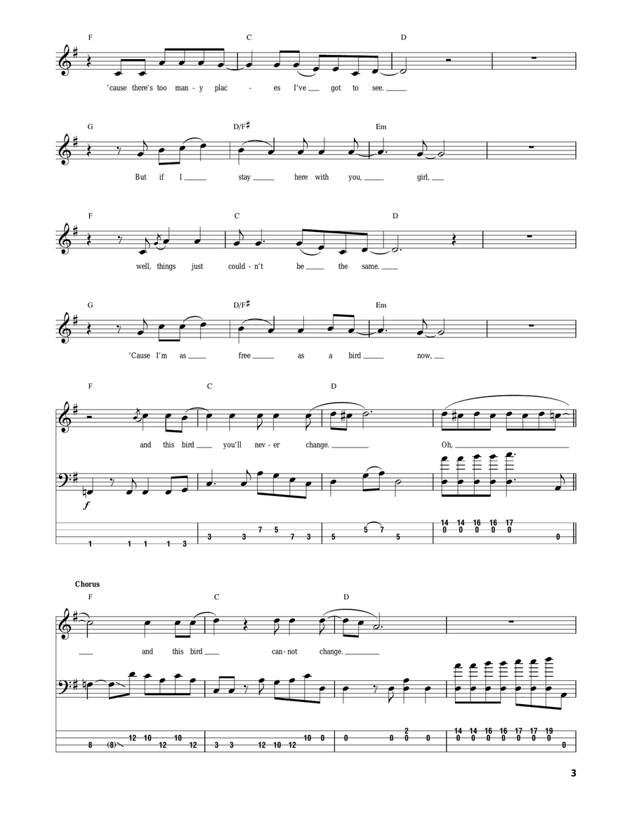 Free Bird Free Bird Bass Guitar Tablature scores gallery preview page 3