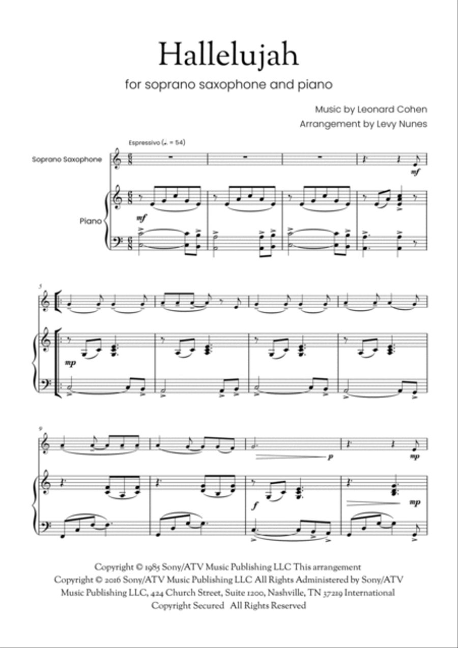 Hallelujah Hallelujah Soprano Saxophone scores gallery preview page 2