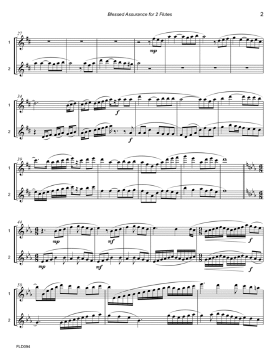 BLESSED ASSURANCE - FLUE DUET (unaccompanied) Flute Duet scores gallery preview page 2