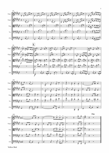 Yellow Bird - Haitian Folk Song - Calypso - String Quintet - Arrangement: Thomas H. Graf