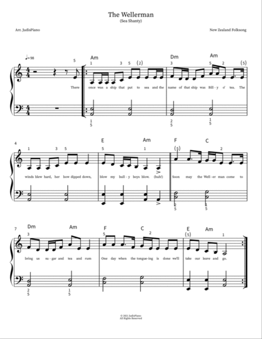 THE WELLERMAN (Sea Shanty) easy piano solo Piano Method scores gallery preview page 2