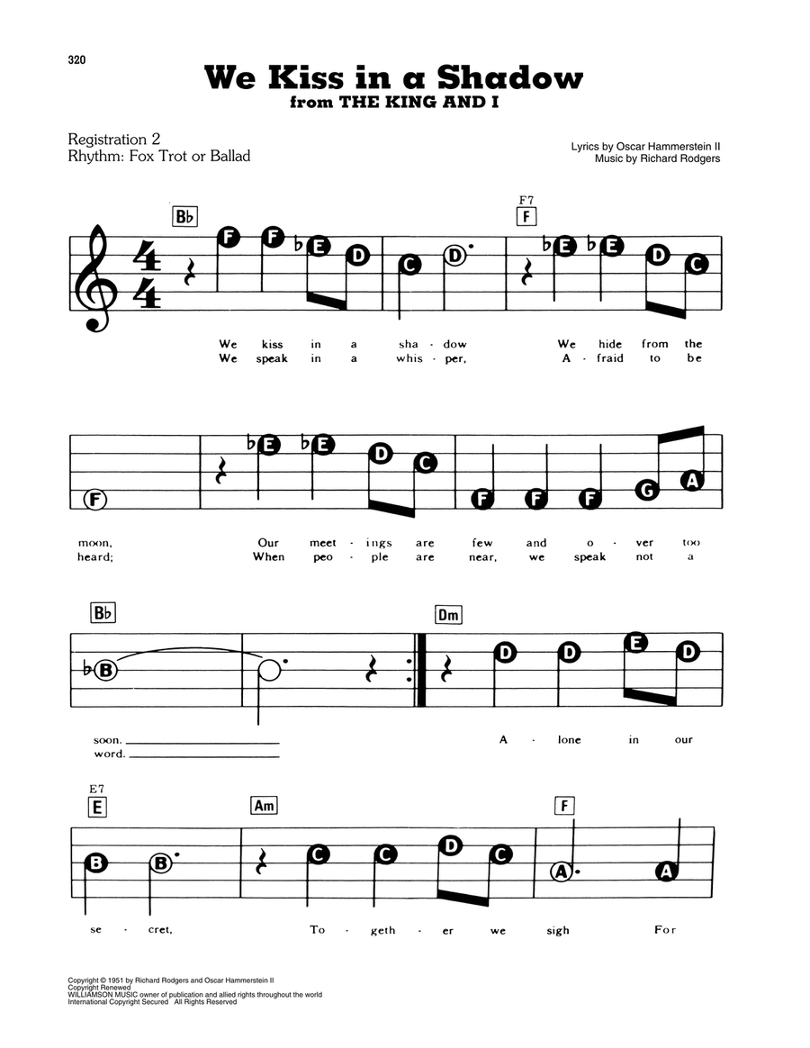 We Kiss In A Shadow (from The King And I) Electronic Keyboard scores gallery preview page 1