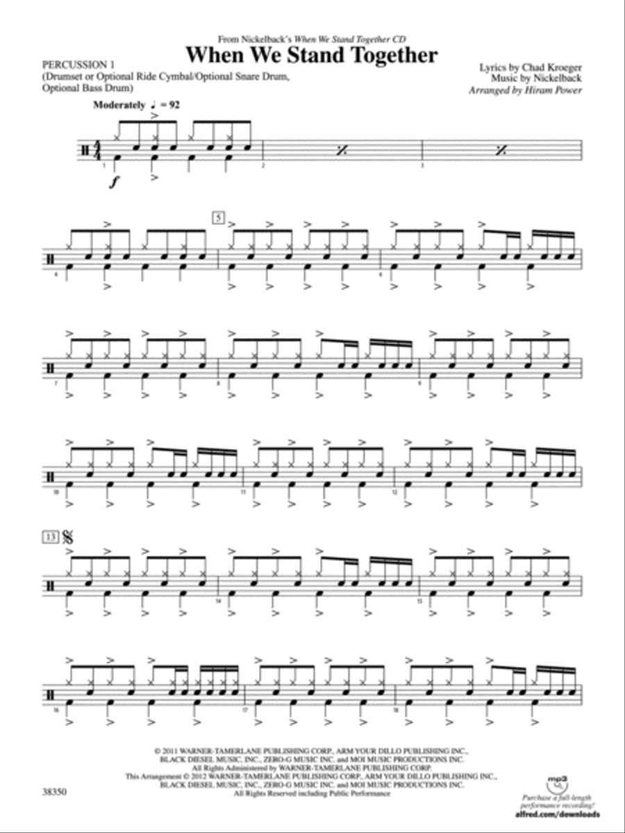 When We Stand Together: 1st Percussion Concert Band scores gallery preview page 1