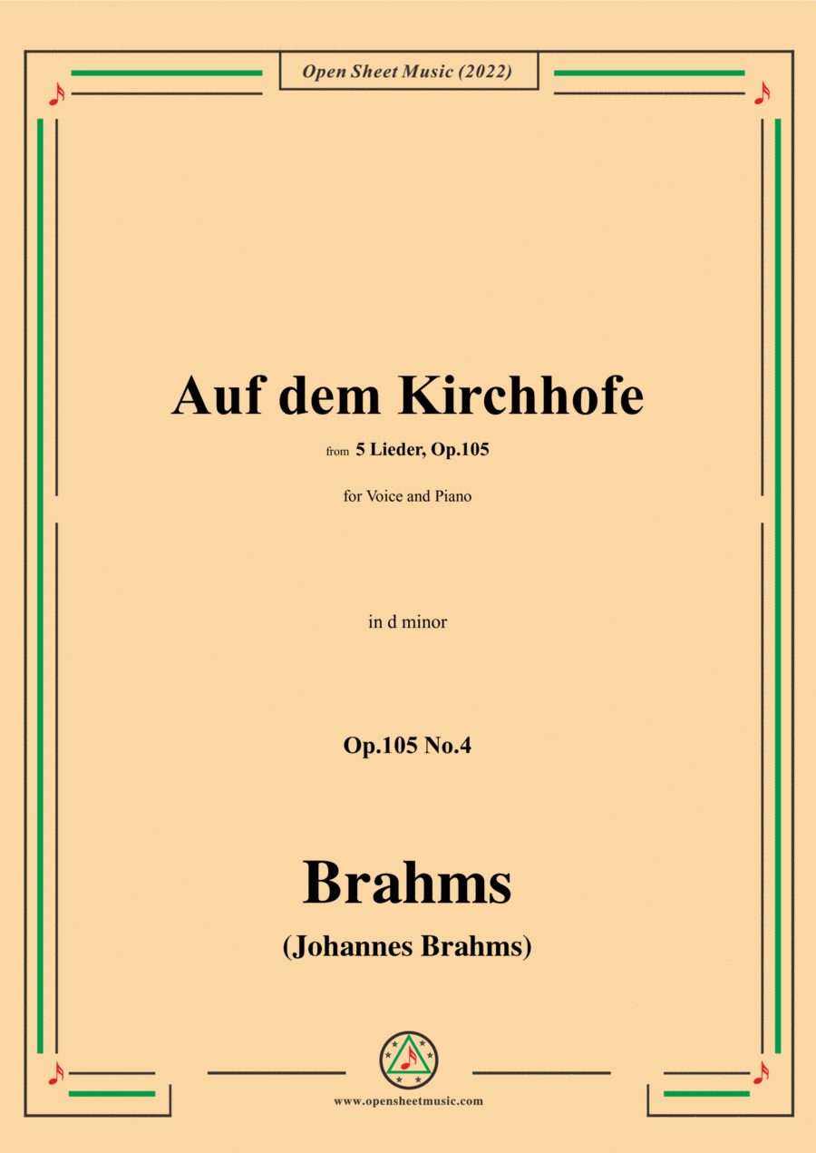 Brahms-Auf dem Kirchhofe,Op.105 No.4 in d minor,for Voice and Piano Voice Solo scores gallery preview page 1