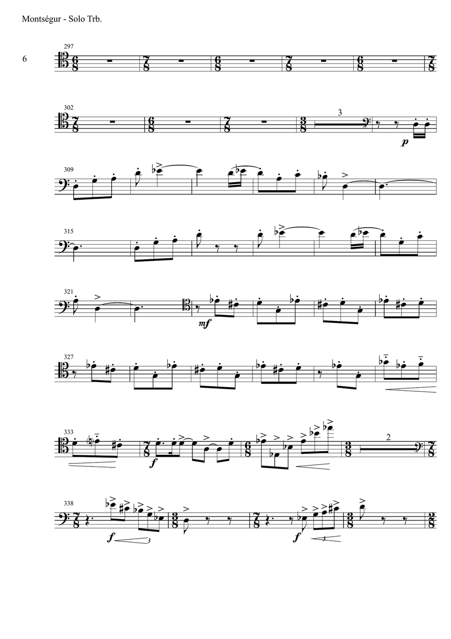 Montsegur, The Cathar Tragedy, symphonic poem for solo trombone and orchestra - PARTS Small Ensemble scores gallery preview page 6
