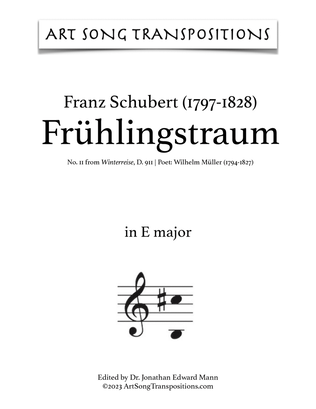 Book cover for SCHUBERT: Frühlingstraum, D. 911 no. 11 (transposed to E major)