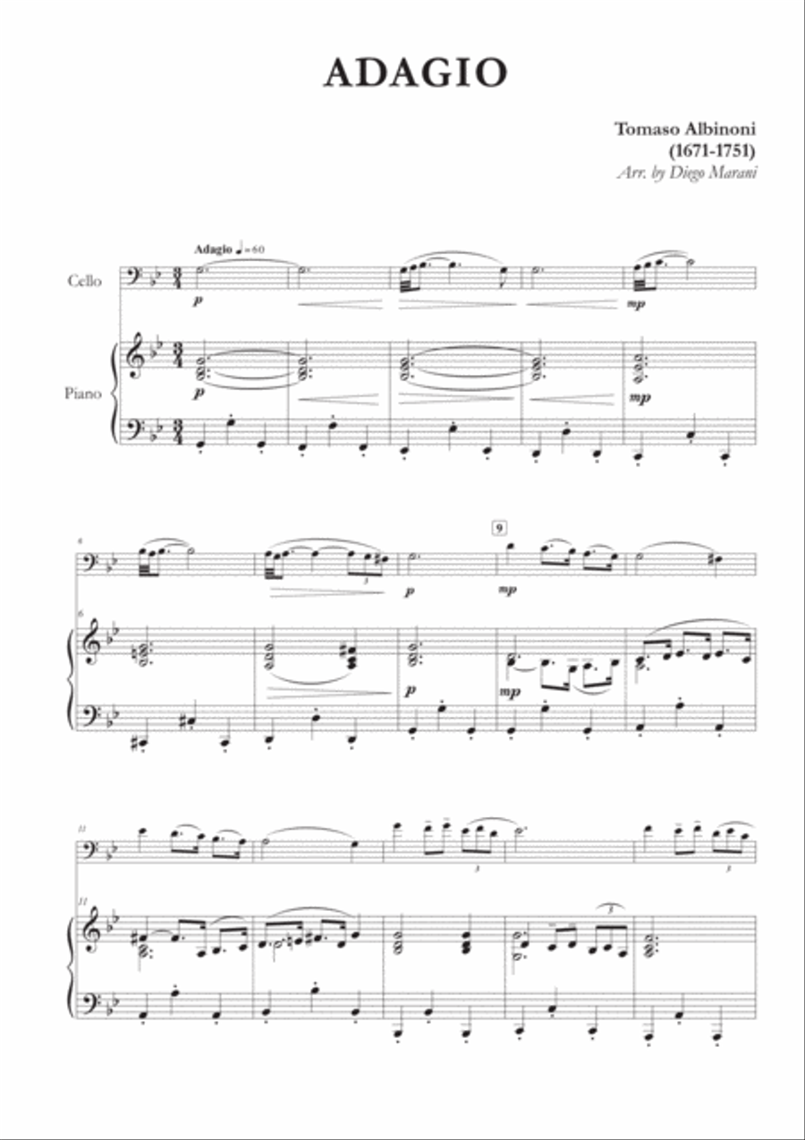 Albinoni s Adagio for Cello and Piano by Tomaso Giovanni Albinoni Piano Digital Sheet Music Sheet Music Plus