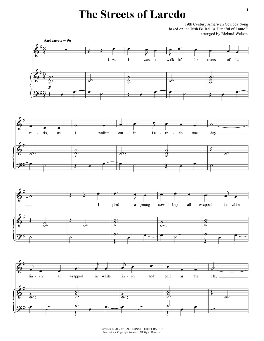 The Streets Of Laredo Piano, Vocal scores gallery preview page 1