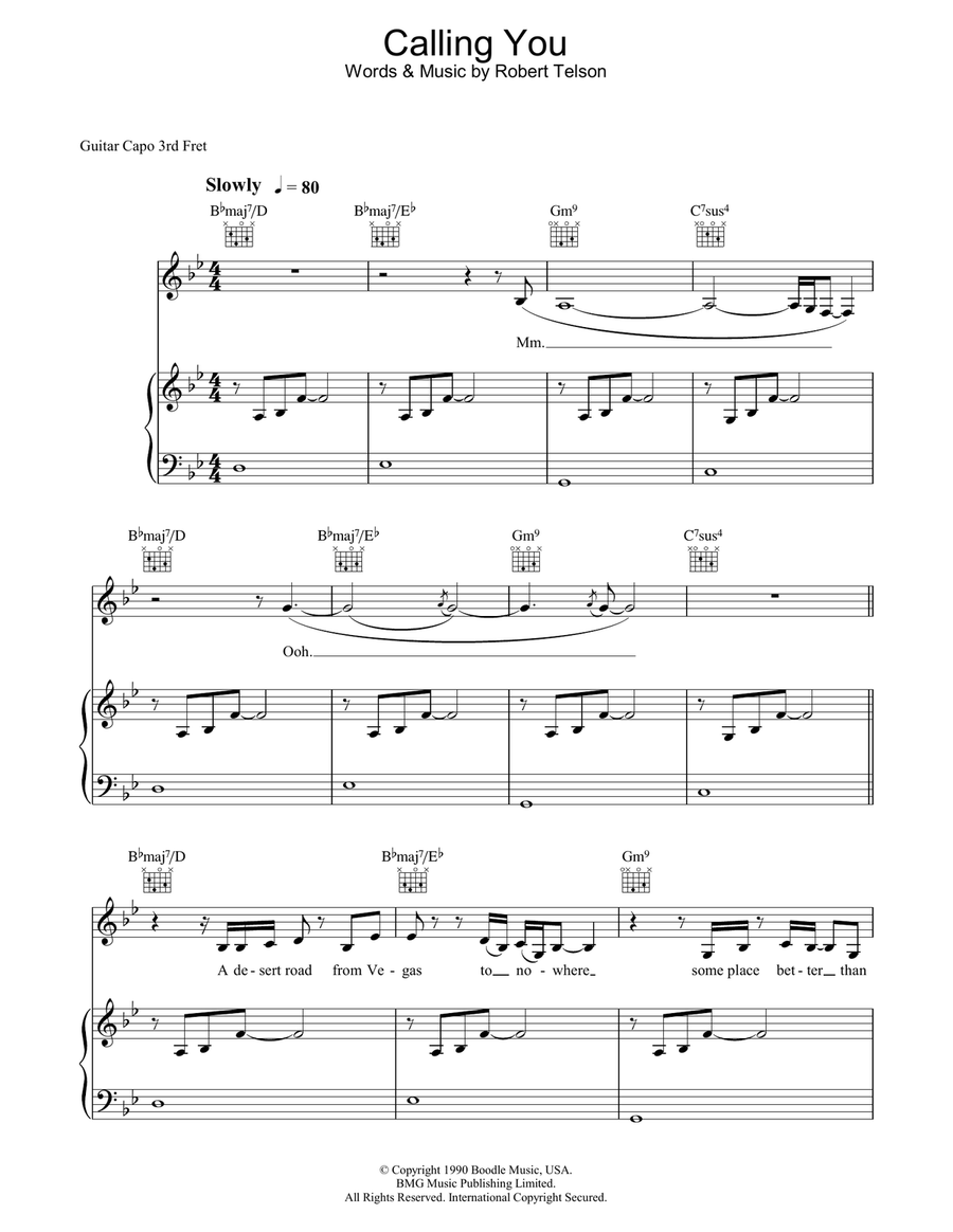 Calling You Calling You Piano, Vocal, Guitar scores gallery preview page 1