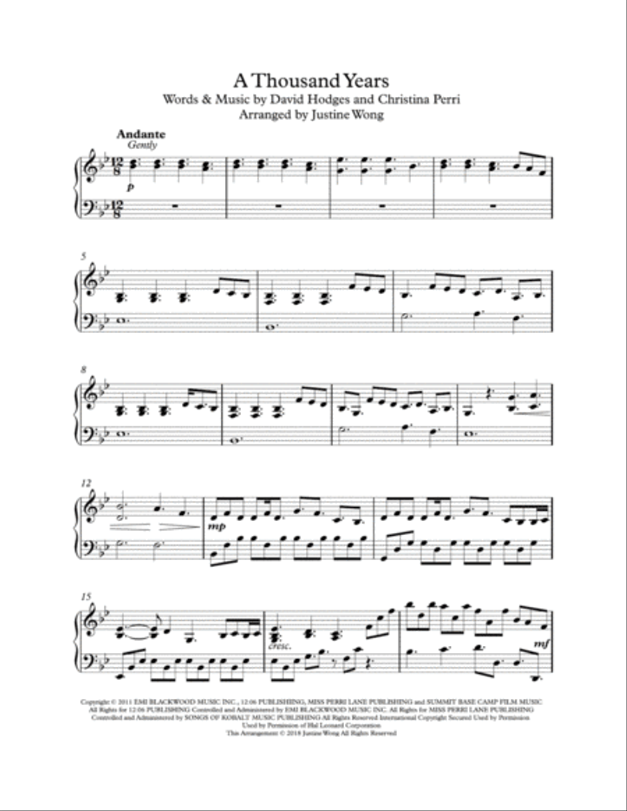 A Thousand Years Piano Solo scores gallery preview page 3
