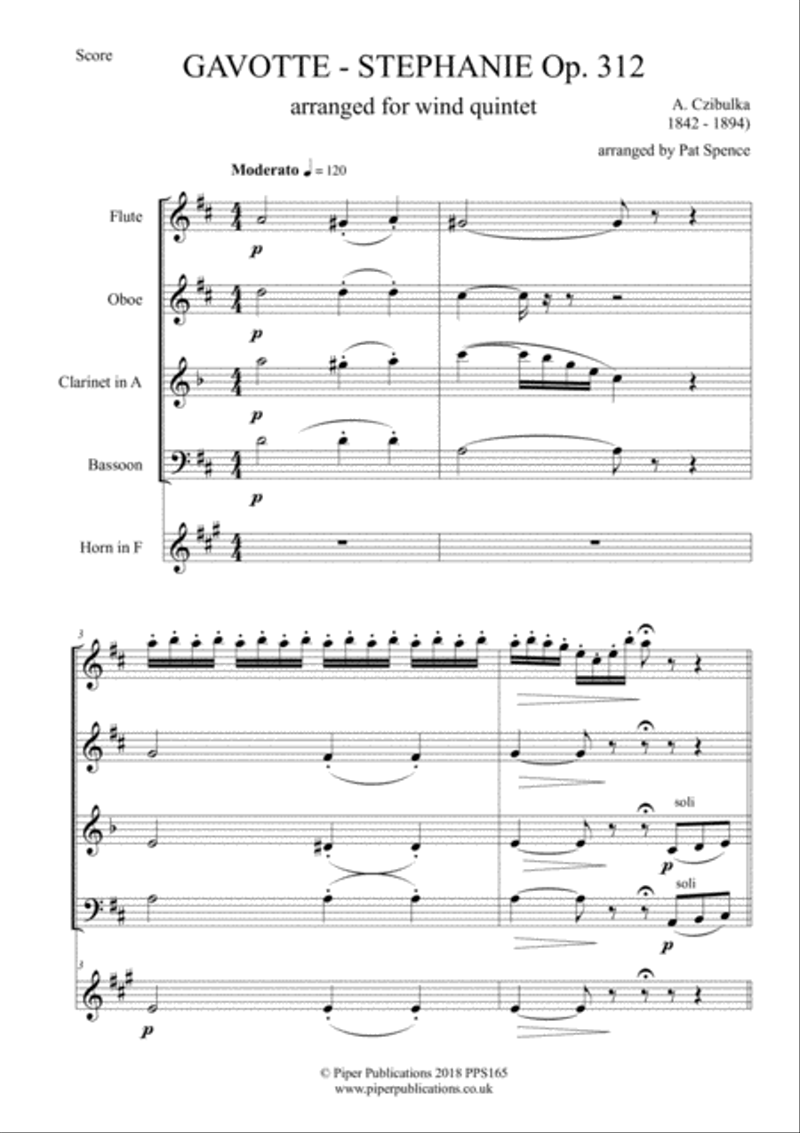 A. CZIBULKA GAVOTTE STEPHANIE Woodwind Quintet scores gallery preview page 2