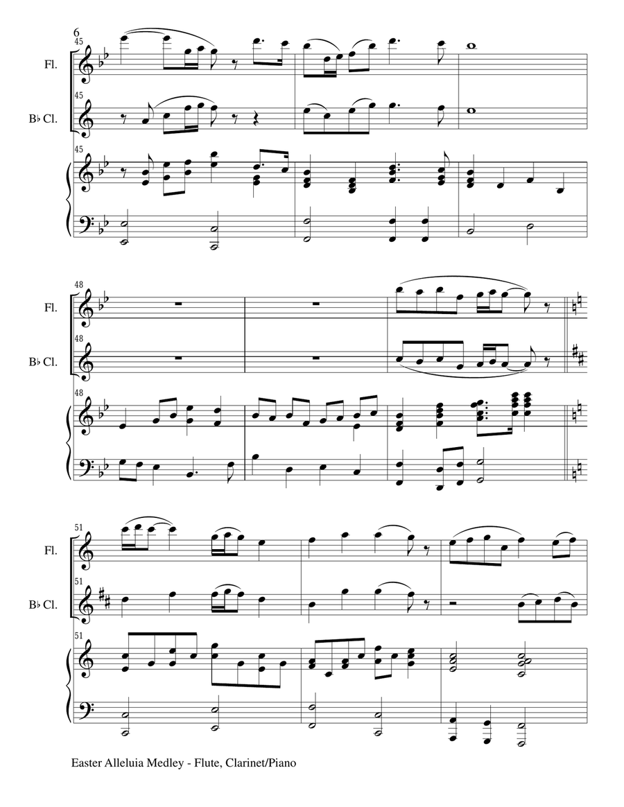 EASTER ALLELUIA MEDLEY (Trio – Flute, Bb Clarinet/Piano) Score and Parts Woodwind Duet scores gallery preview page 6