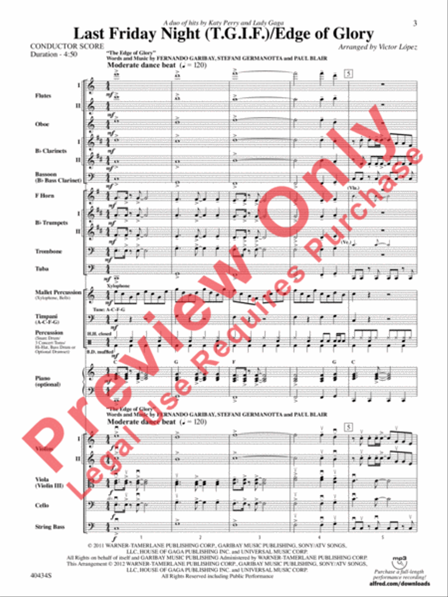 Last Friday Night (T.G.I.F.) / Edge of Glory Full Orchestra scores gallery preview page 4