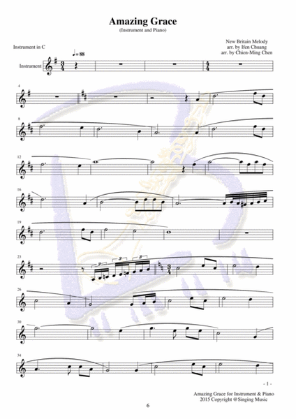 Amazing Grace, for Instrument and Piano image number null