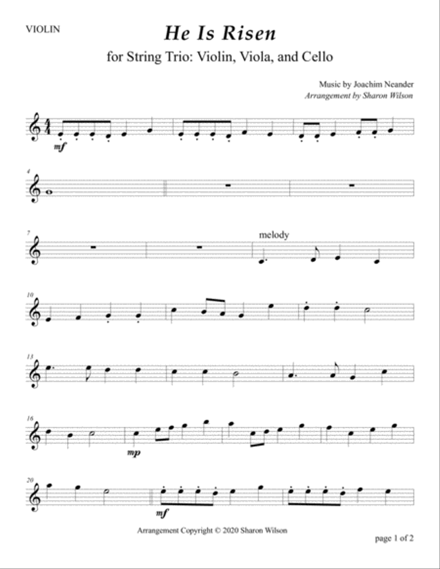 He Is Risen (for String Trio – Violin, Viola, and Cello) String Trio scores gallery preview page 2