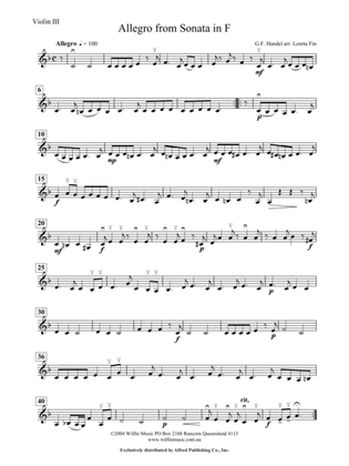 Book cover for Allegro from Sonata in F: 3rd Violin (Viola [TC])