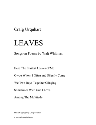 Book cover for Craig Urquhart - LEAVES (Songs on poems of Walt Whitman)