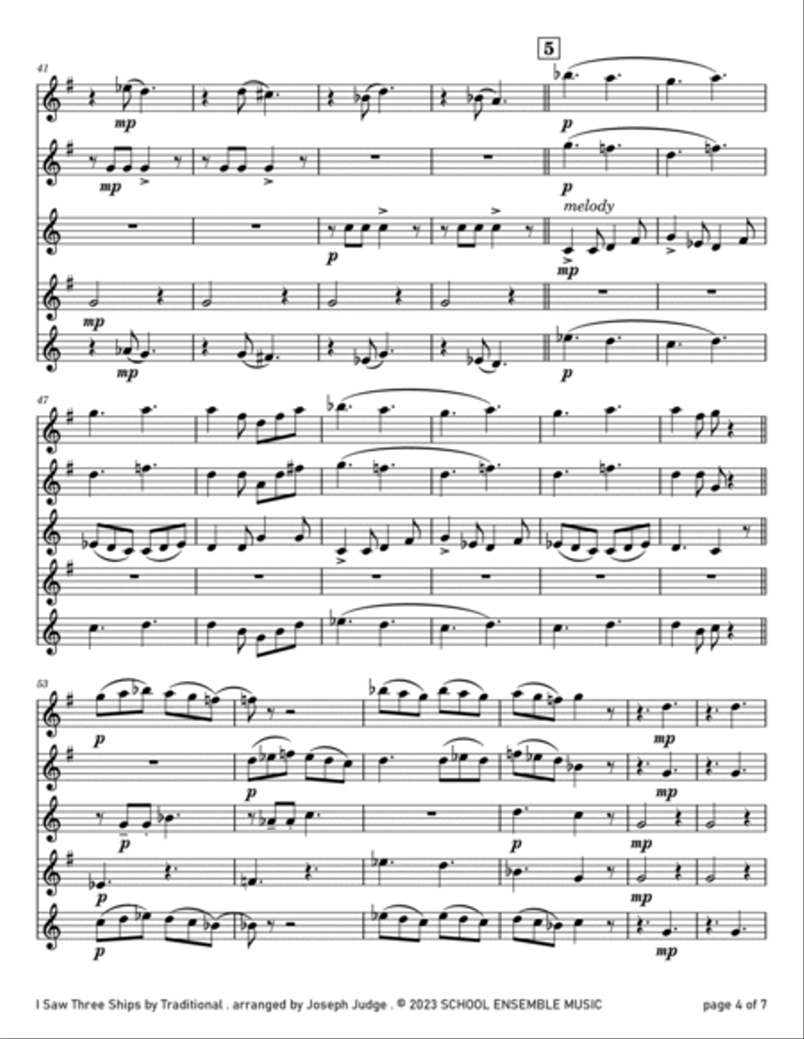 I Saw Three Ships for Saxophone Quartet in Schools Saxophone Quartet scores gallery preview page 4