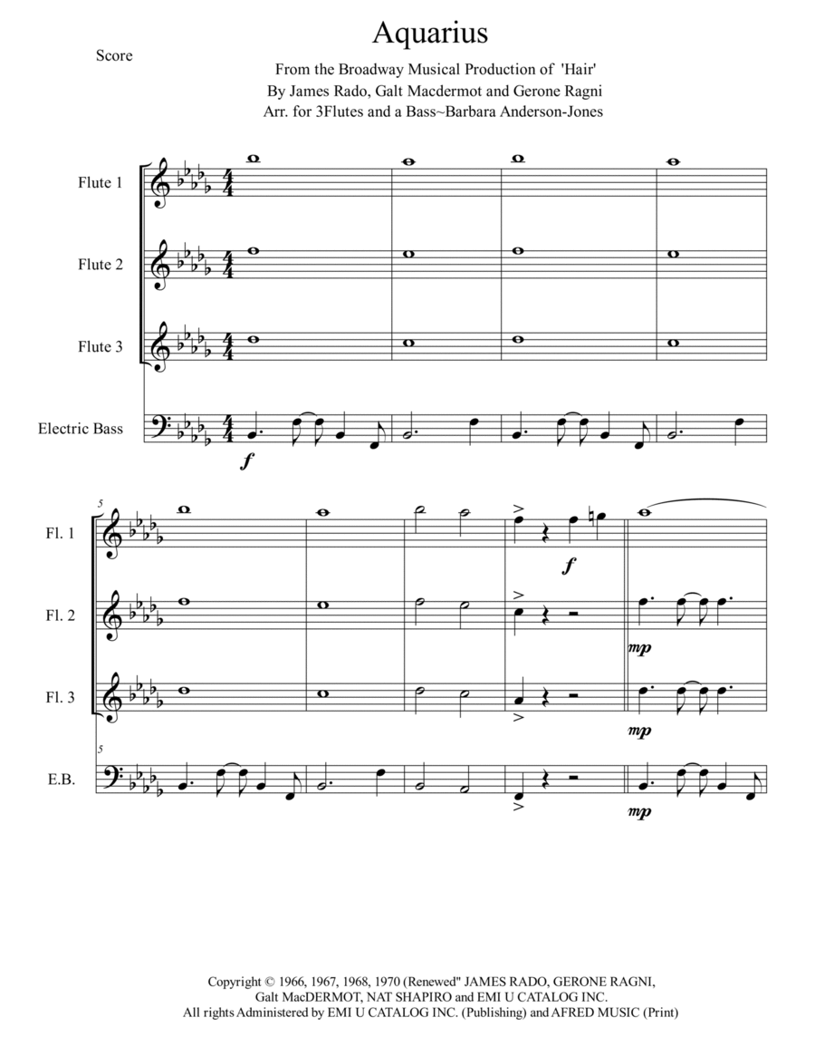 Aquarius - Score Only Small Ensemble scores gallery preview page 1