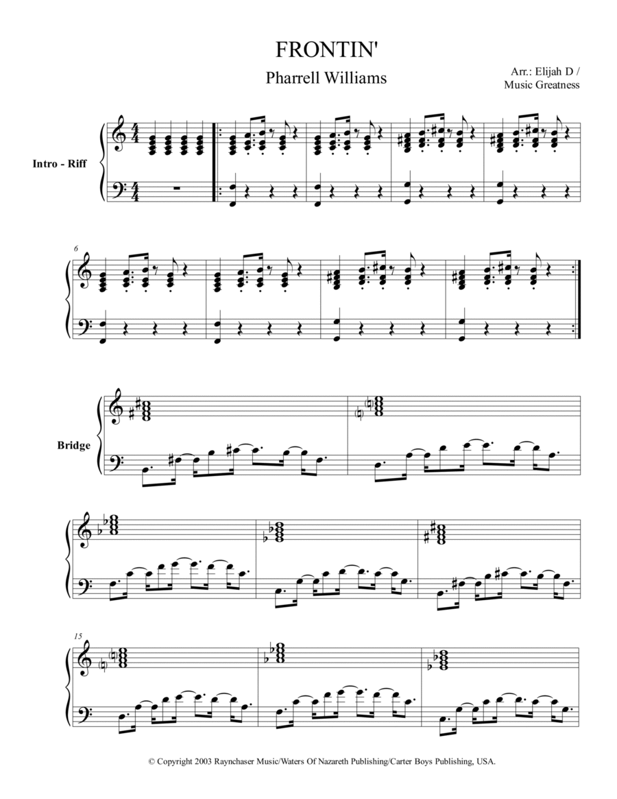 Frontin' Piano Solo scores gallery preview page 1