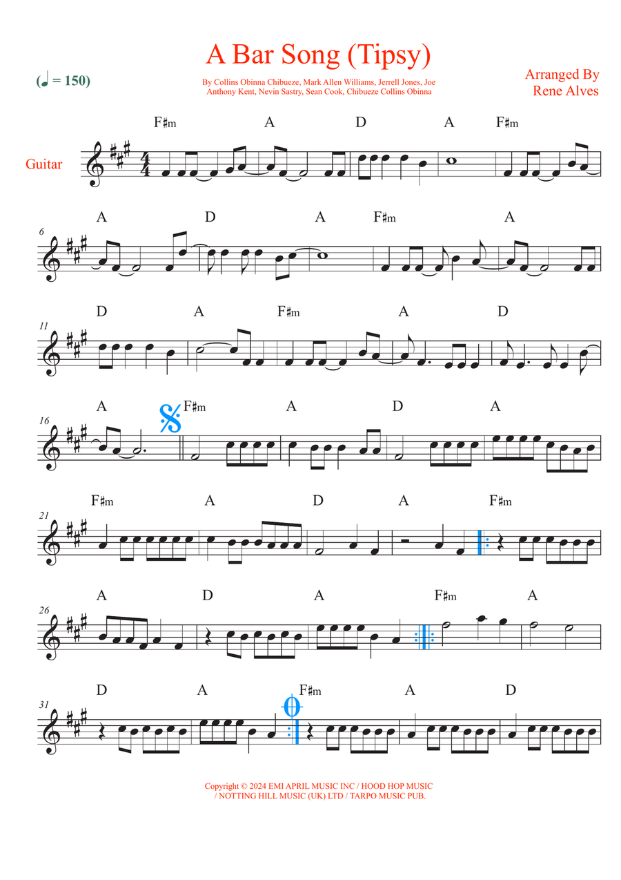 A Bar Song (Tipsy) Acoustic Guitar scores gallery preview page 1