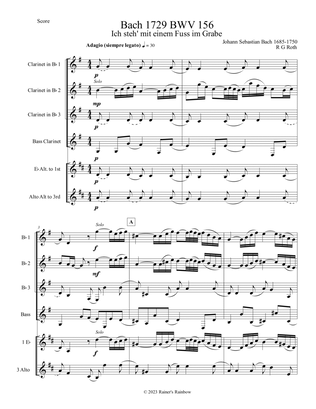 Bach 1729 BWV 156 Adagio for Clarinet Quartet Score and Parts