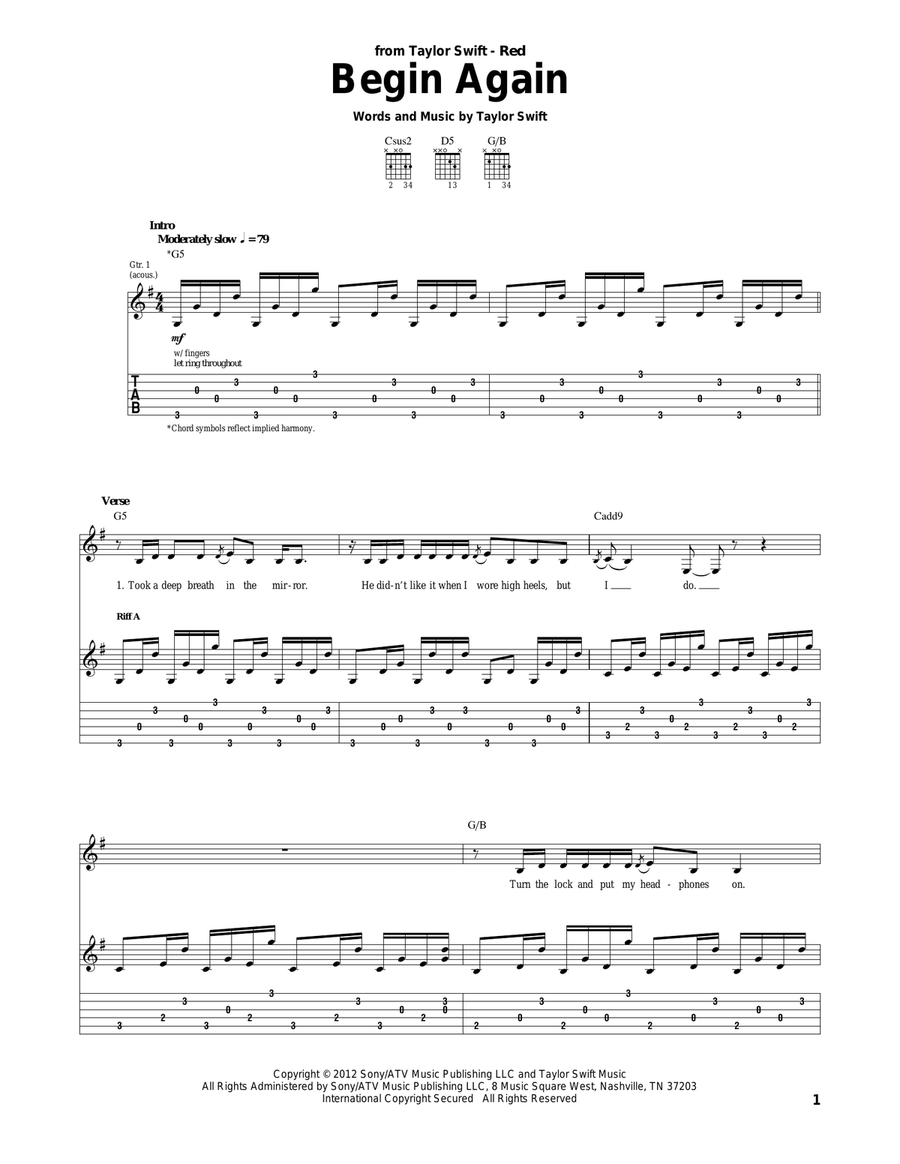 Begin Again Begin Again Acoustic Guitar scores gallery preview page 1