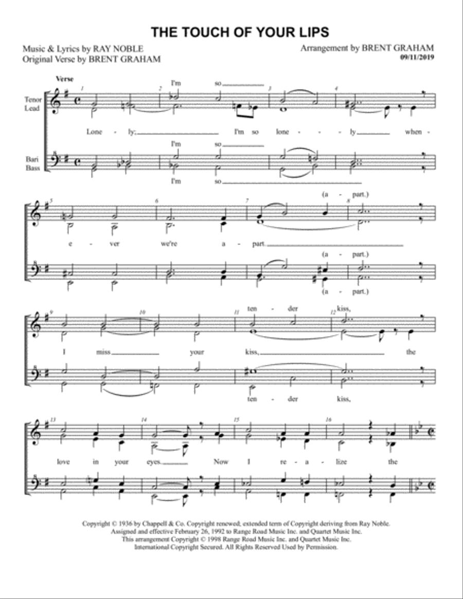 The Touch Of Your Lips SSAA scores gallery preview page 1