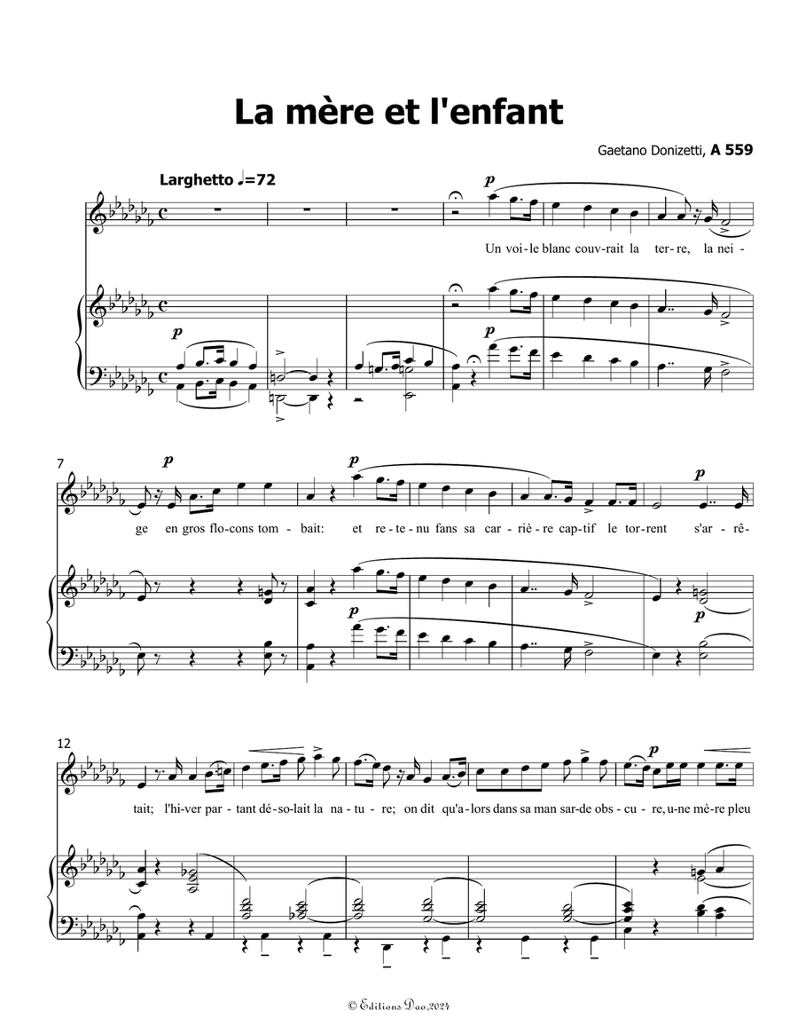 La mère et l'enfant, by Donizetti, in a flat minor Piano, Vocal scores gallery preview page 3