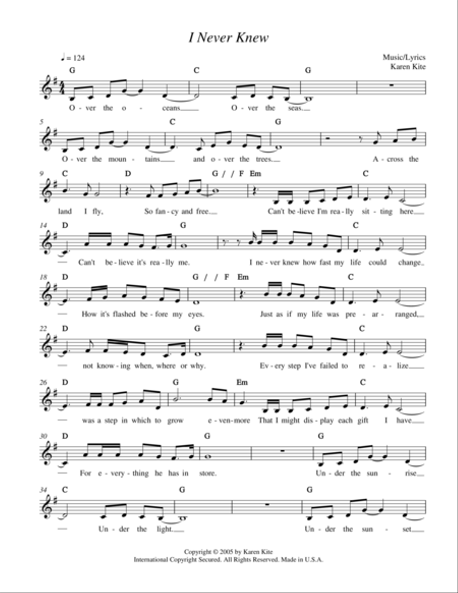 I Never Knew Piano, Vocal, Guitar scores gallery preview page 1